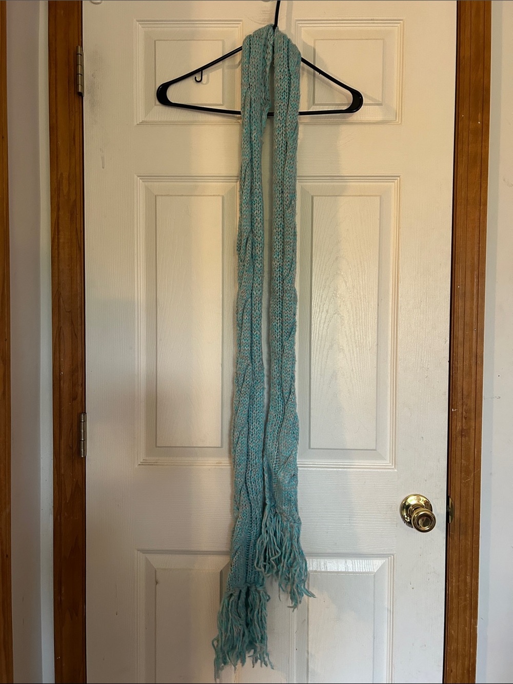 New York & Company Light Blue and Grey Knit Fringe Scarf